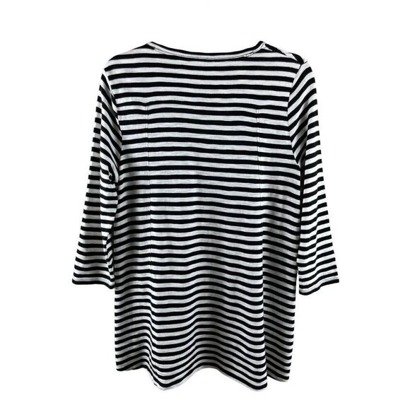 Chico's Ultimate Tee Modal Blend Slub High Low Striped Top Size 1 Medium B&W - Picture 7 of 12